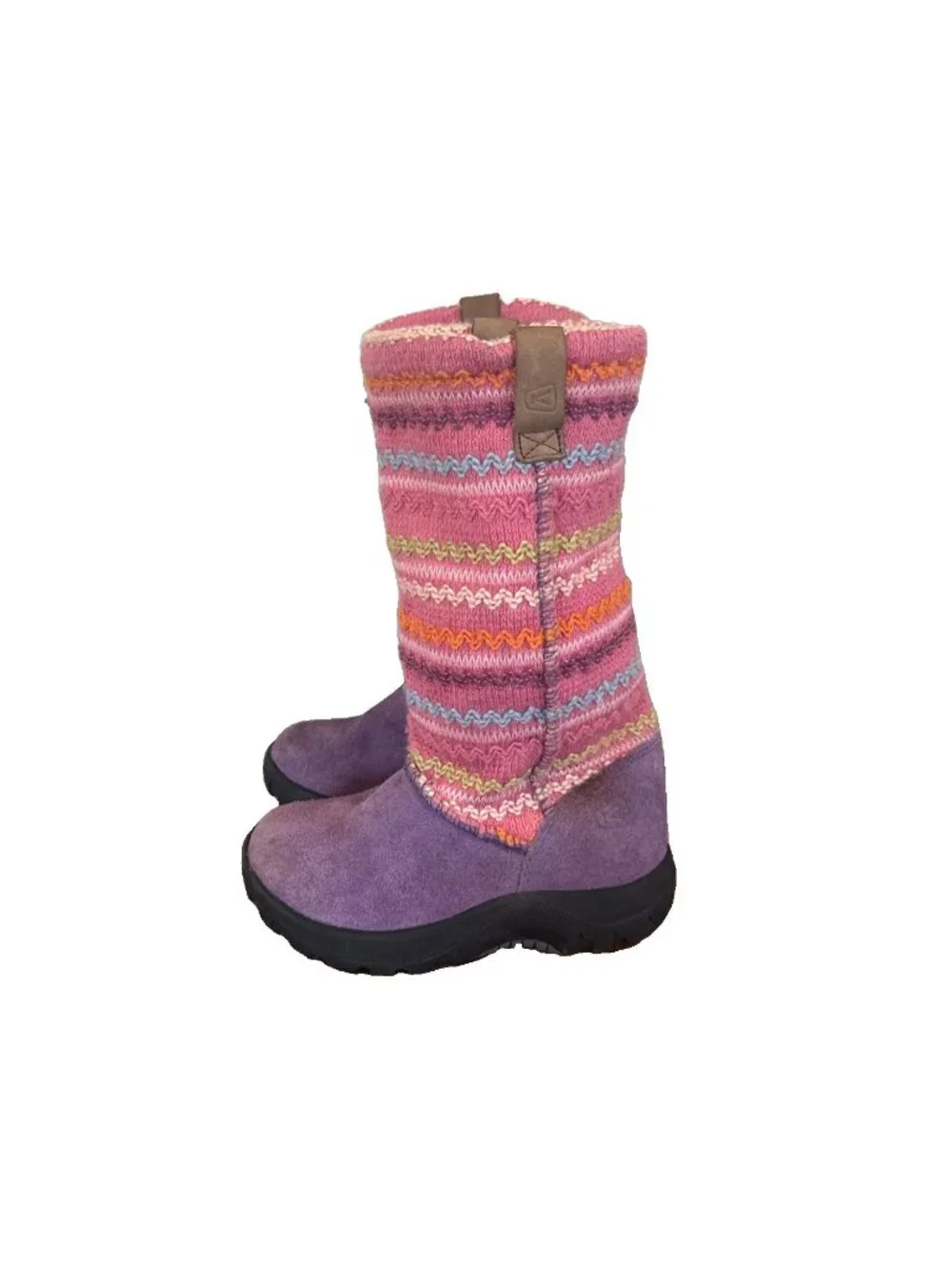 Keen Kids Suede Multi Color Cable Knit Winter Boots Size 10 US Pink Purple Girls